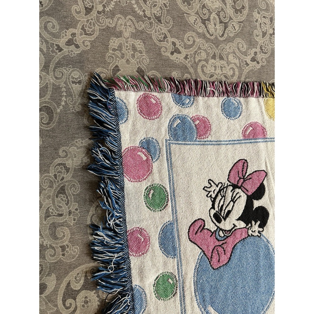 Vintage Disney Babies Tapestry Throw Blanket Mickey Minnie Pluto 44x32 Colorful - Picture 6 of 9